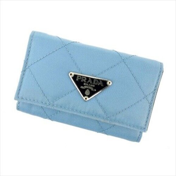 Prada Key case Key holder Blue Black Silver Nylon Authentic - Picture 1 of 10